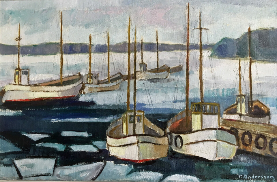 Tor Andersson: Trålbåtar. Olja på duk.