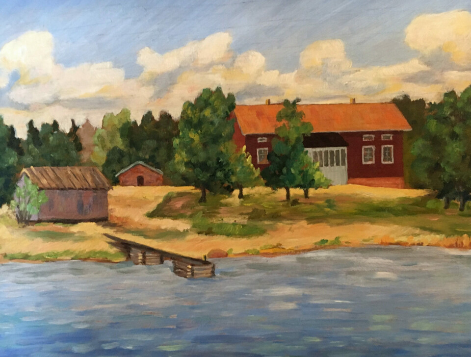 Mangårdsbyggnad på Kungsholm målad redan 1947 av Tor Andersson. Olja på faner. Önningebymuseets samling.