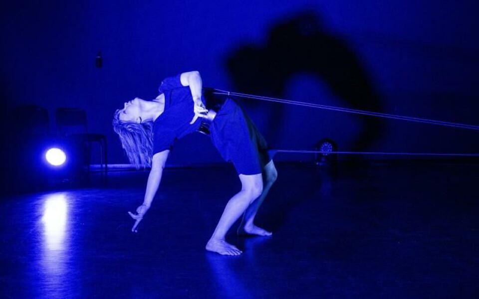 Det blåa ljuset och skuggspelet på väggen skapar en speciell stämning i rummet.Foto: DANIEL ERIKSSON