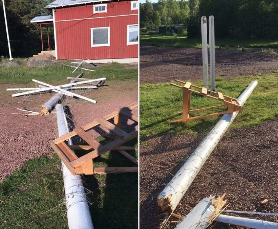 Midsommarstången i Geta gick i bitar