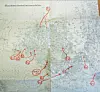 X-operationen, april 1944: karta över inseglingsrutterna till ”Avsedda landstigningsplatser” på Åland (hamnar och kustfort) som skall intas och säkras i början av operationen. Original i Riksarkivet, Stockholm/Arninge, refoto: K. Gustavsson.