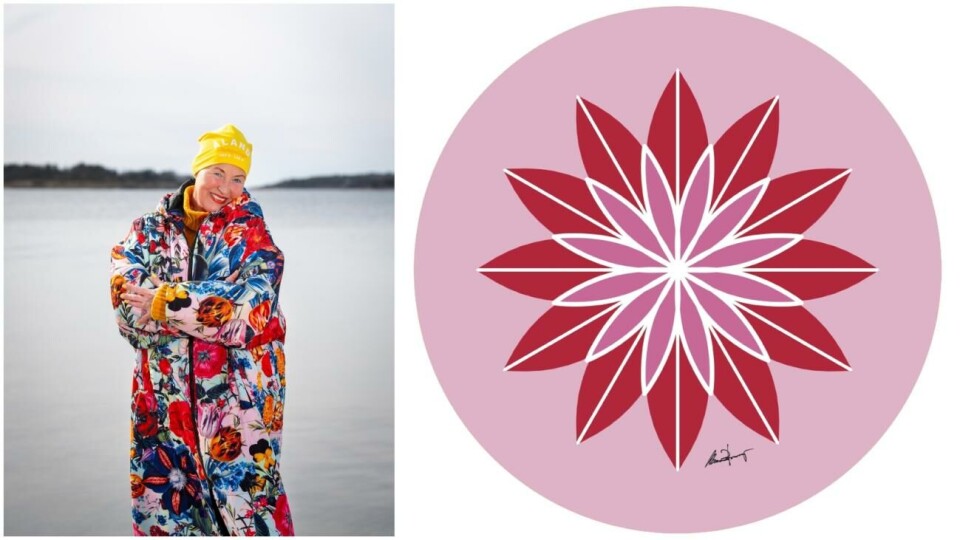 Årets julbricka är röd och rosa, efter Rosa bandet.