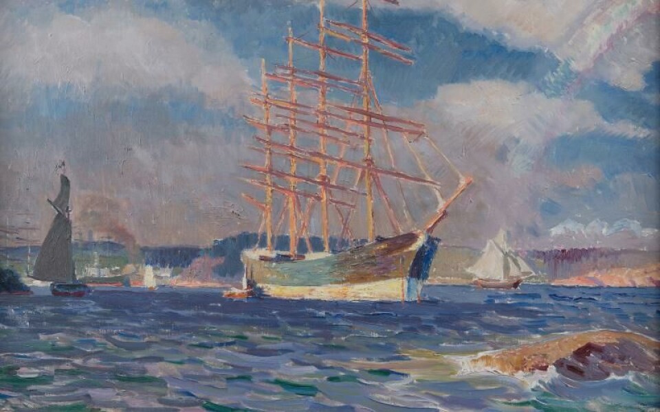 Santeri Salokivi: På Mariehamns redd. Det var bland annat de stora djupsjöseglarna som lockade konstnären till Åland.Foto: