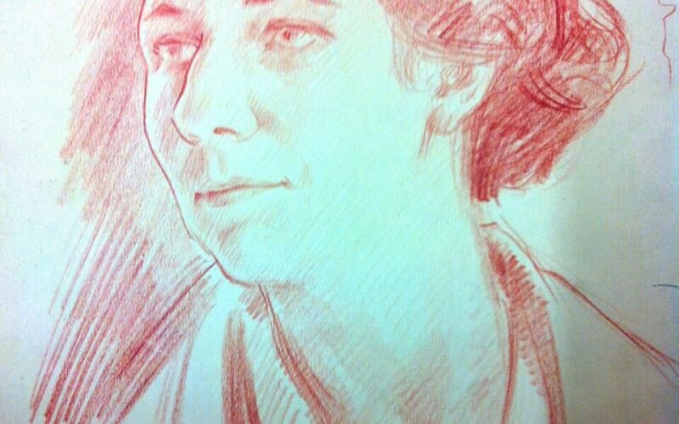 Santeri Salokivi: porträtt av okänd kvinna. Kritteckning utförd på Nåtö 1934.Foto: