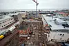 Bygge, husbygge, Eriksson capitels bygge i centrum, *** Local Caption *** @Bildtext:På översiktsbilden ser man att det inte finns några byggbaracker på området. Det är helt enkelt för trångt, därför har man i stället, tillfälligt, låtit bygga om delar av de gamla butikslokalerna i Centrumarkaden till kontor och sociala utrymmen.