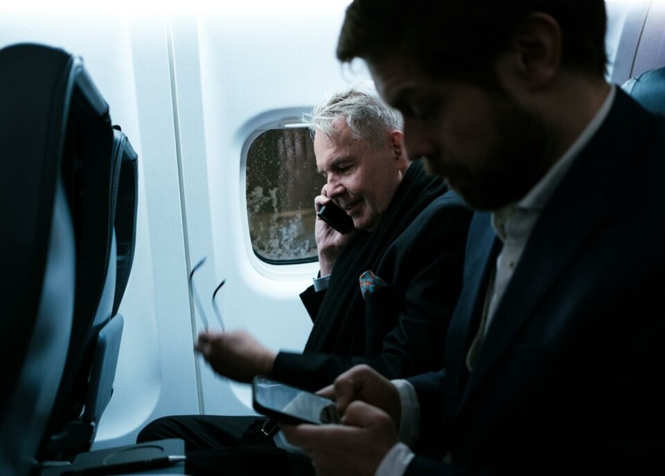 Presidenkkandidat Pekka Haavisto kom bara till flyget mot Mariehamn, sedan ställdes besöket in på grund av dåligt väder.