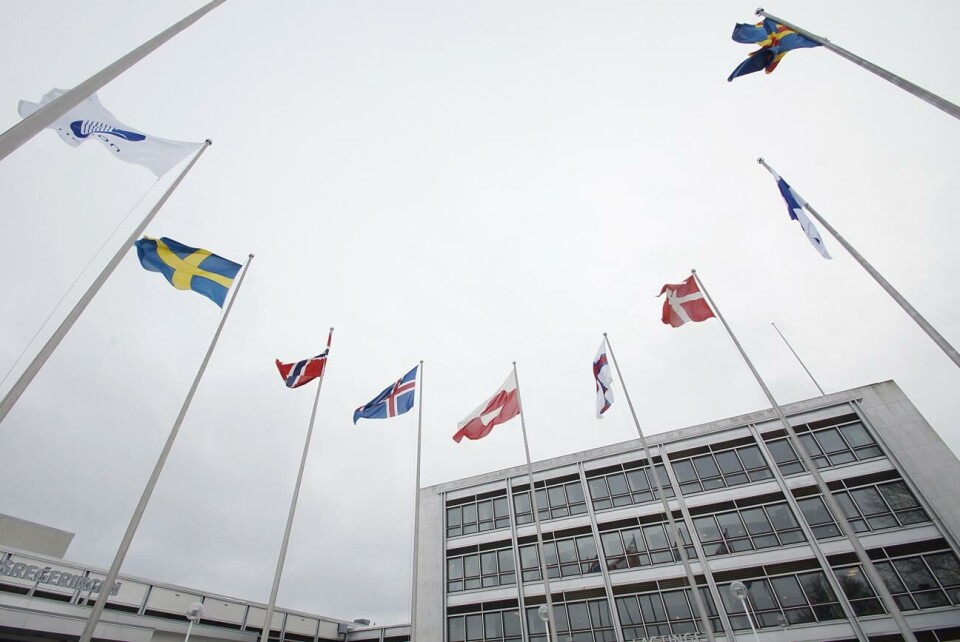 Åländska ungdomar i Nordiska ministerrådet Nordiska flaggor.