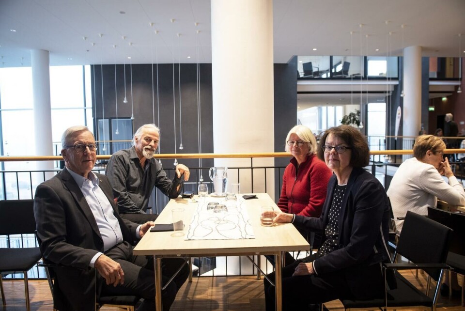 Pehr Löv, Tom Eckerman, Louise Nordström och Berit Dahlin gör sig beredda att fortsätta seminariet. SKF 50 år, pensionär