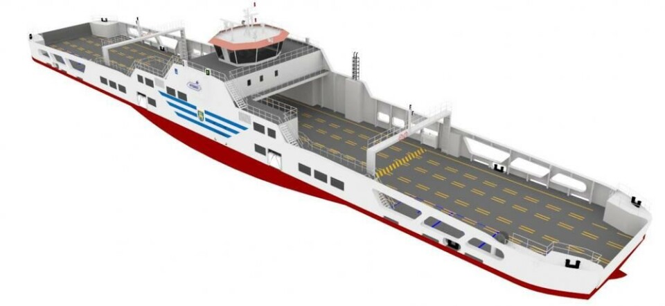 Här en skiss av elhybridfärjan som skulle ha levererats till rutten Svinö-Mellanholm.