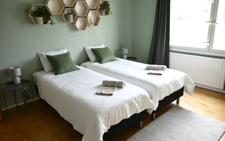 Det grönt inredda rummet på Villa Valentina.<@Fotograf>Robert JanssonFoto: Robert Jansson