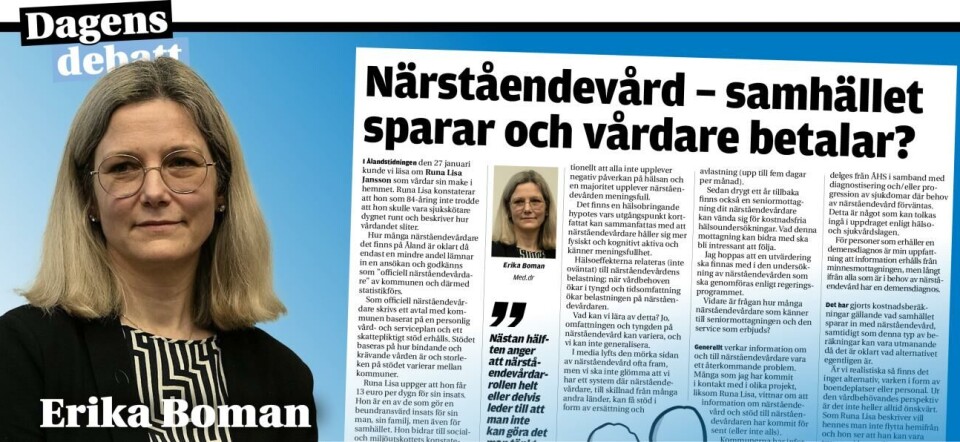 Närstående vård – samhället sparar och vårdare betalar?