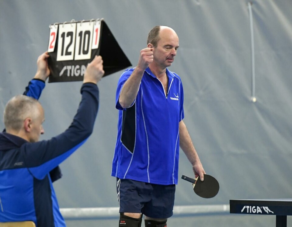 Peter Påvall (bilden) inledde finalen mot PeWiKa på bästa sätt genom att vinna sin singelmatch mot Joakim Wikblom. Foto: Robert Jansson