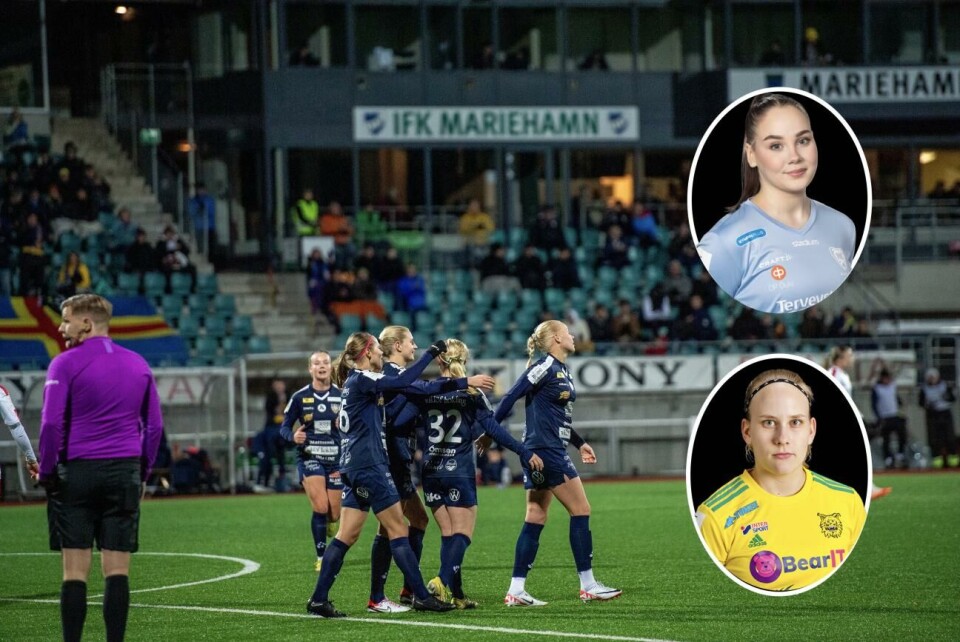 Två nya provspelare är aktuella för Åland United. Saana Tuomala från Ilves (gul tröja, infälld i bild) tränade med laget tidigare i veckan medan Lilja Niiranen (ljusblå tröja, infälld i bild) ansluter på måndag.