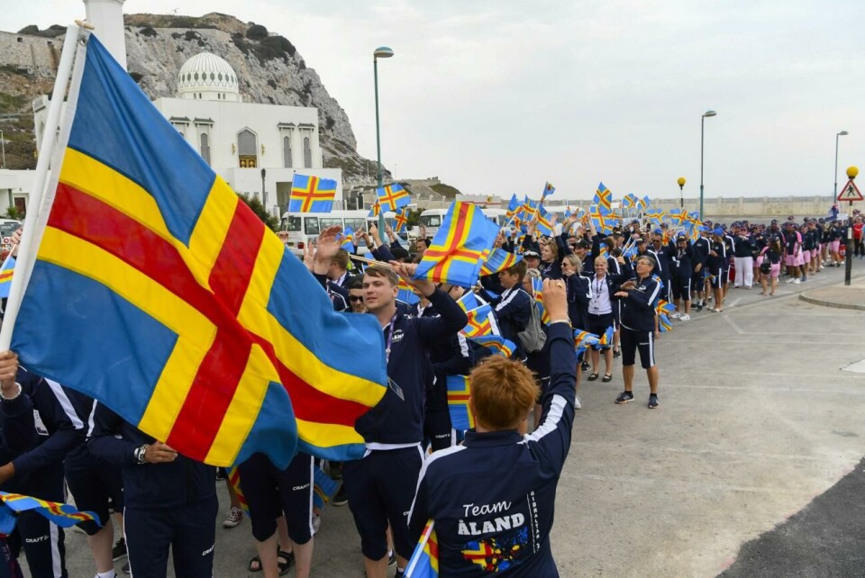 De åländska fotbollstrupperna som ska försvara de åländska färgerna på Guernsey i sommar är klara. 060719 , 06072019 , 20190706 , Öspelen på Gibraltar , öspel , Invigning , invigningen av Öspelen på Gibraltar , Ålands öspelstrupp