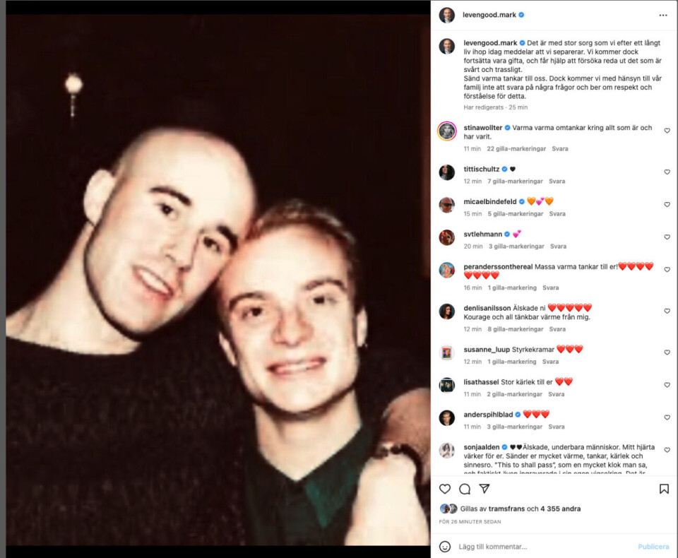 Mark Levengood och Jonas Gardell har offentliggjort sin separation.