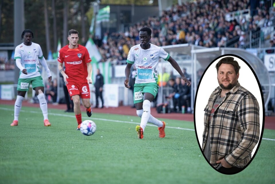 IFK satsar väldigt högt i år, skriver sportreporter Victor Sundqvist (infälld i bild). IFK Mariehamn hade stora problem i speluppbyggnaden och stördes av gästernas höga press. En av dem som slog bort flest bollar var innermittfältaren Emmanuel Patut (bilden).Hülya Tokur-Ehres