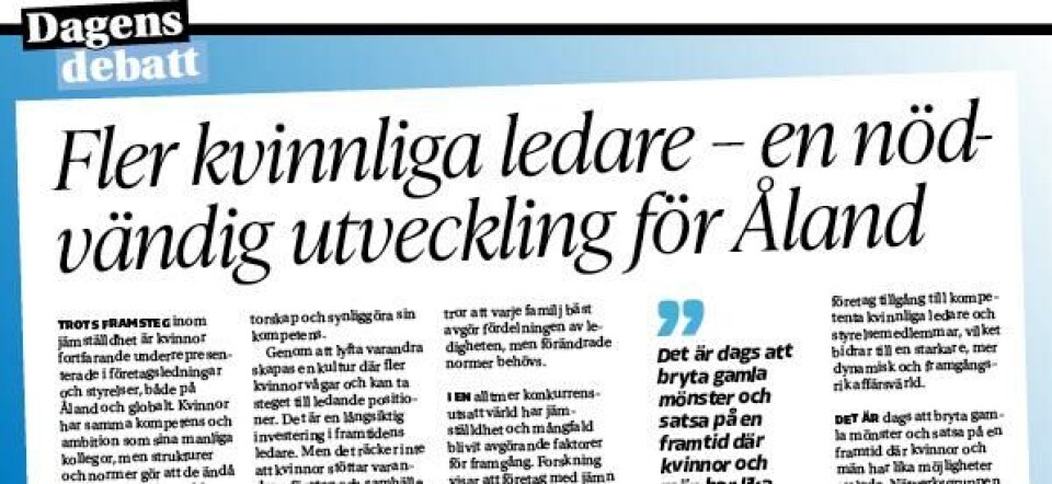 Fler kvinnliga ledare – en nödvändig utveckling för Åland