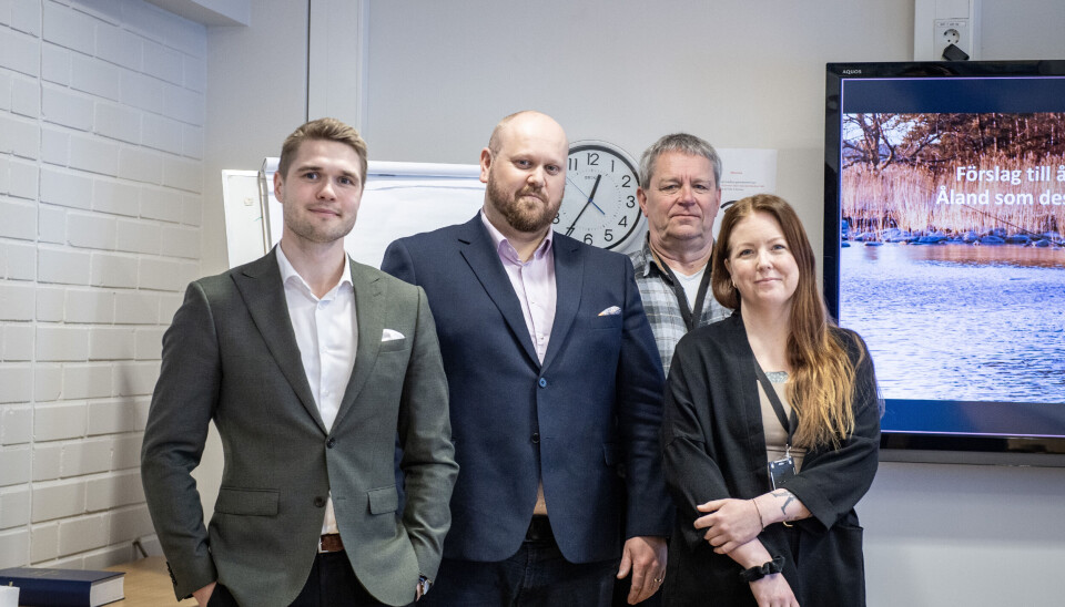 Näringsminister Jesper Josefsson (C), David Ståhlman, Torsten Fredriksson och Alexandra de Haas presenterade åtgärder för att stärka fisketurismen på Åland.