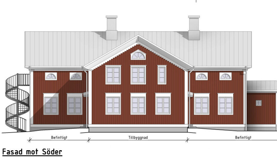 Skissen visar den planerade tillbyggnaden av Överby daghem.